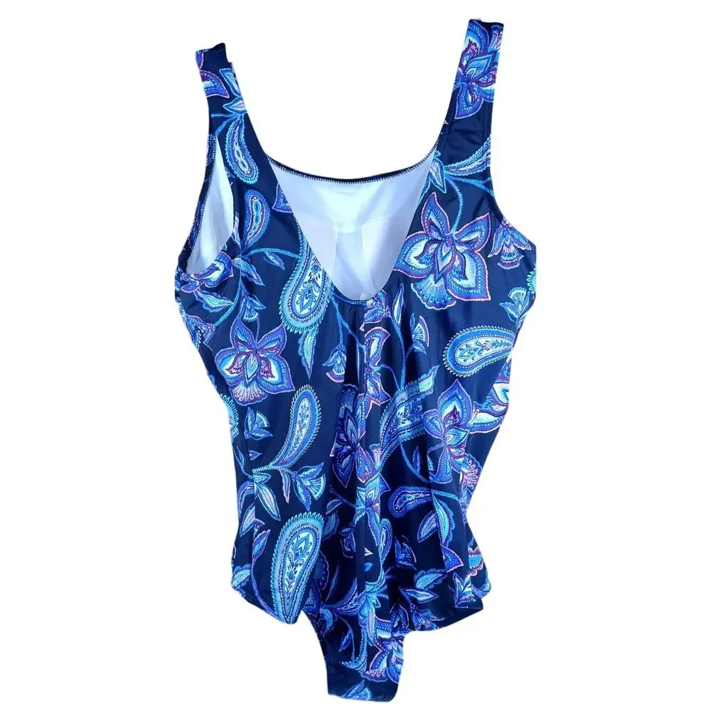 Lands' End Women's Plus 20W One Piece Swimsuit Navy Paisley Floral NWOT UPF 50 - Picture 3 of 7